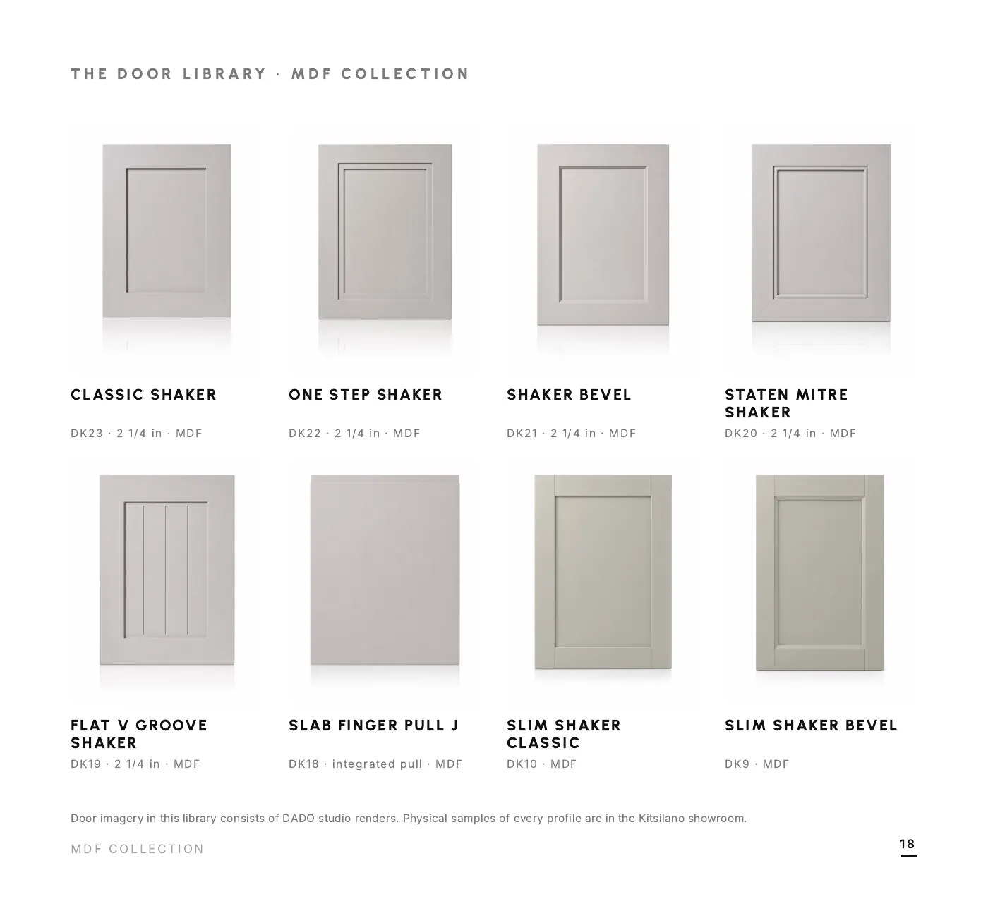 DADO Kitchens brochure 2026-2027, page 18 of 28: MDF door collection