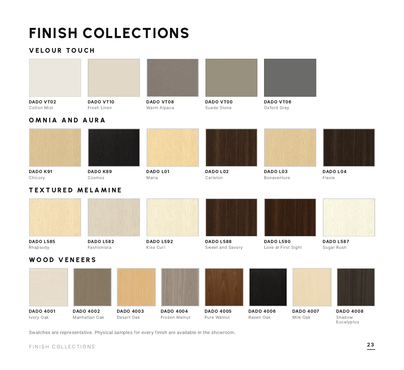 DADO Kitchens brochure 2026-2027, page 23 of 28: finish collections
