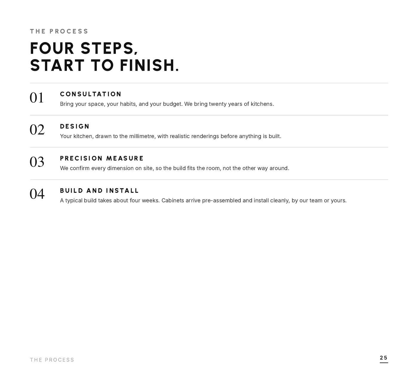 DADO Kitchens brochure 2026-2027, page 25 of 28: the process