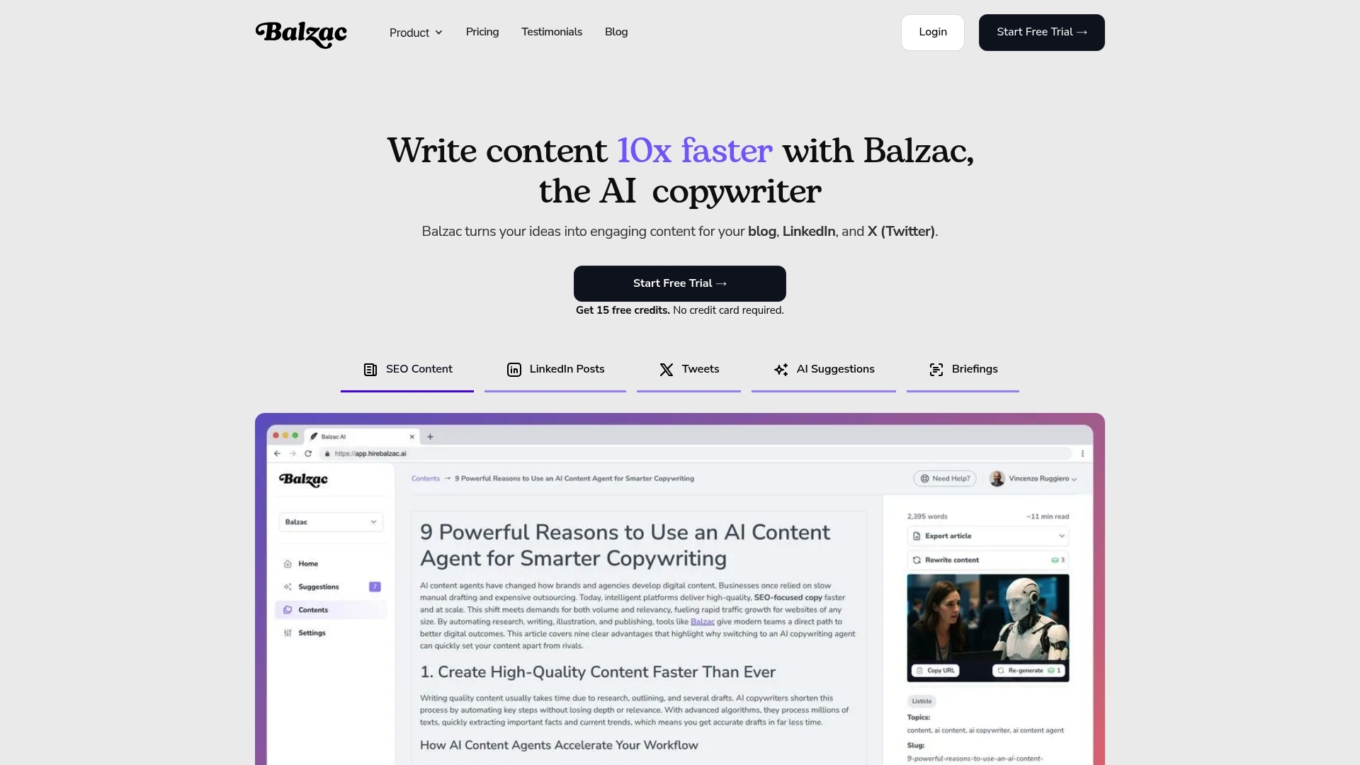 Screenshot of workspace Balzac