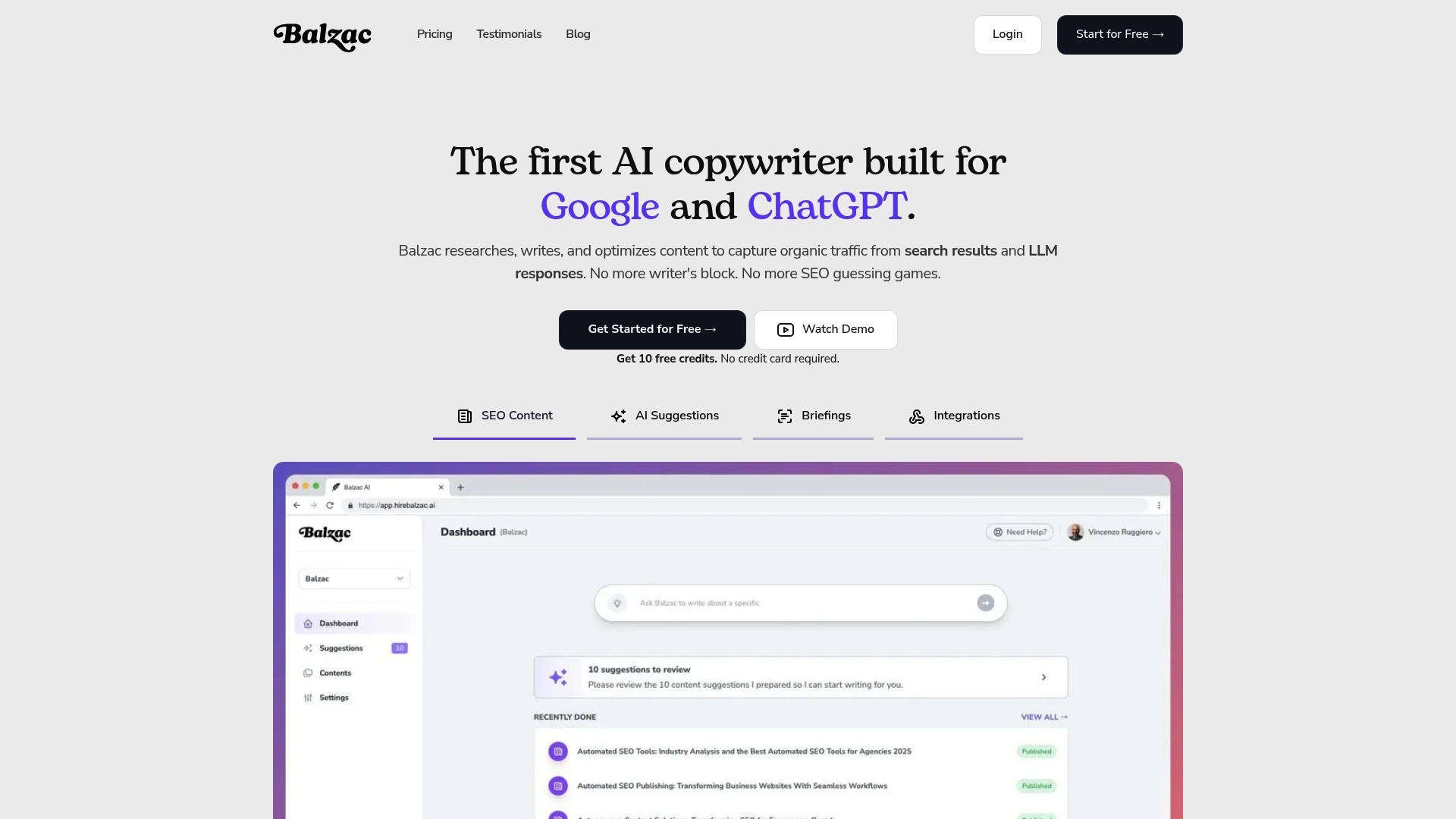 Screenshot of workspace Balzac