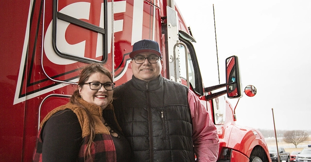 Two drivers and their truck