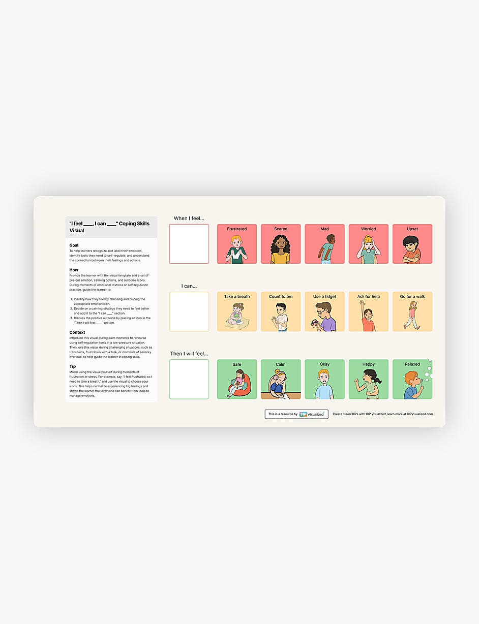 "I Feel ___, I Can ___" Coping Skills Visual