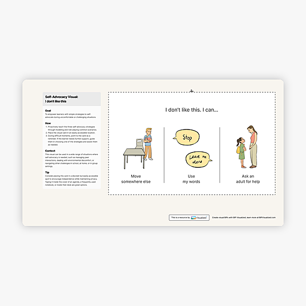 Self-Advocacy Visual: I don't like this behavior support resource