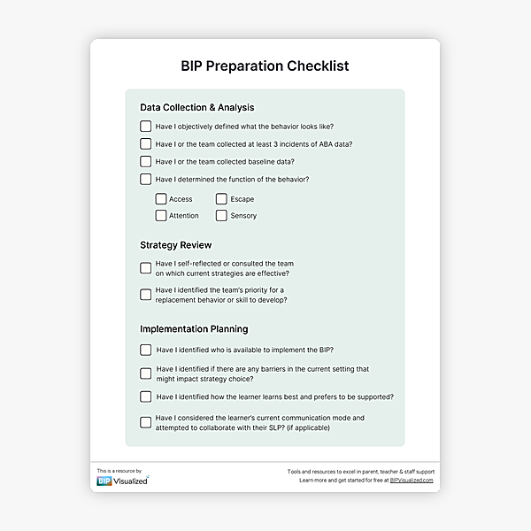 BIP Preparation Checklist behavior support resource