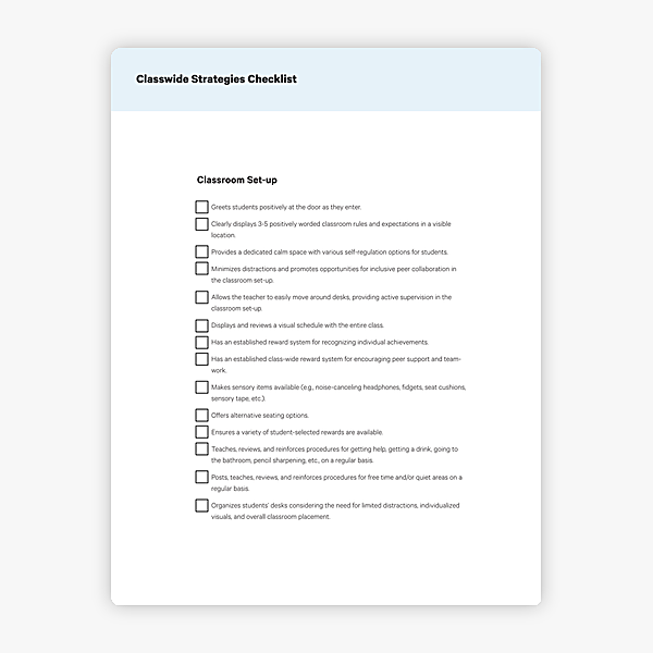 Classwide Strategies Checklist behavior support resource