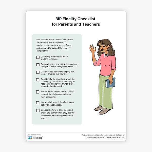 BIP Fidelity Checklist for Parents and Teachers behavior support resource