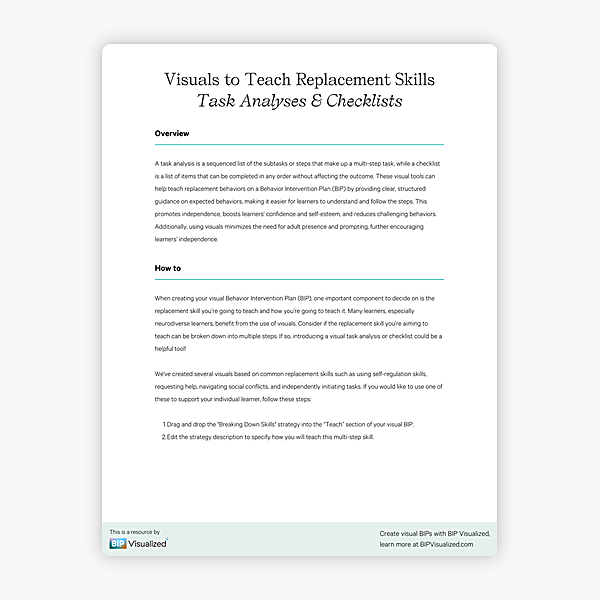 Visuals to Teach Replacement Skills behavior support resource