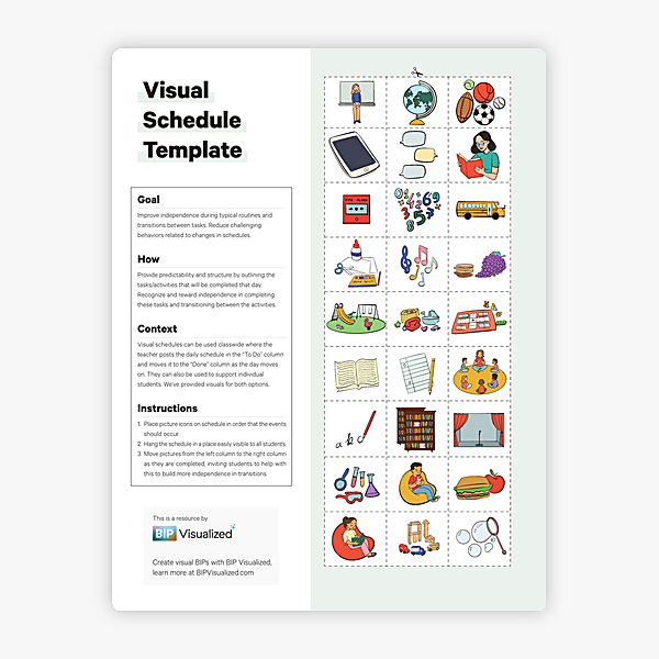 Visual Schedule Template behavior support resource