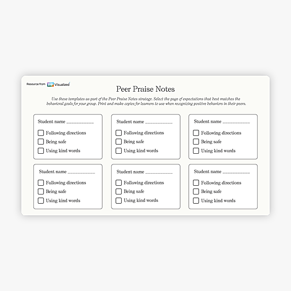 Peer Praise Notes behavior support resource