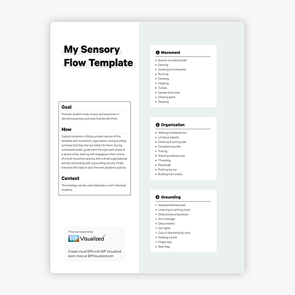 My Sensory Flow Template behavior support resource