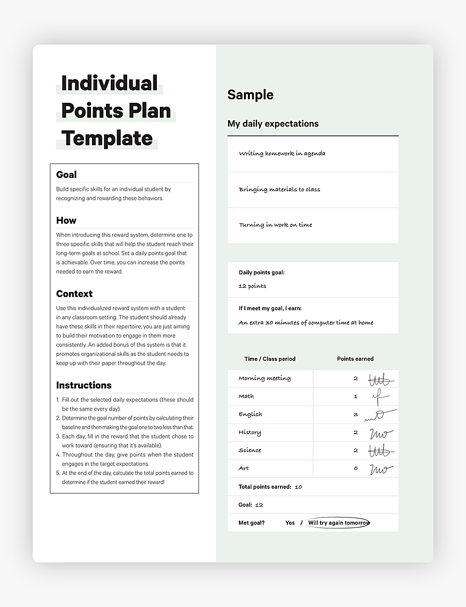 Individual Points Plan Template
