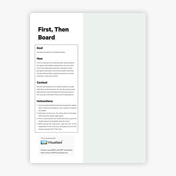 First, Then Board behavior support resource
