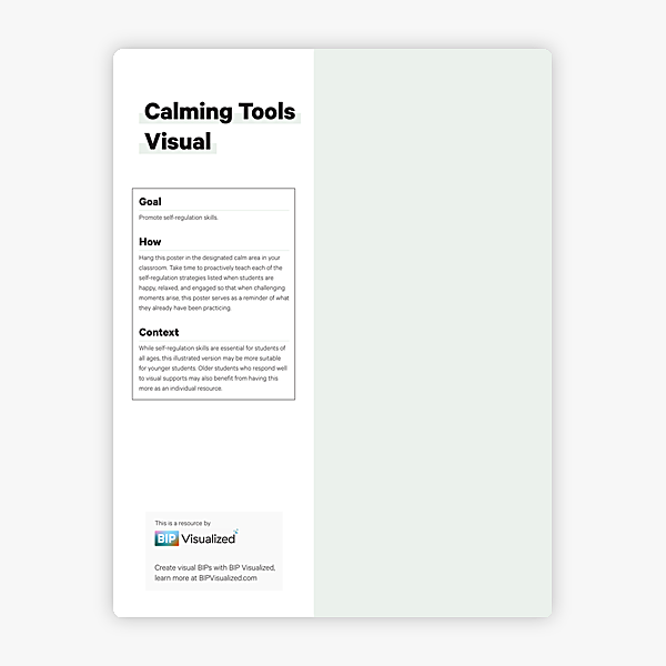 Calming Tools Visual Poster behavior support resource