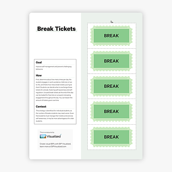 Break Tickets behavior support resource