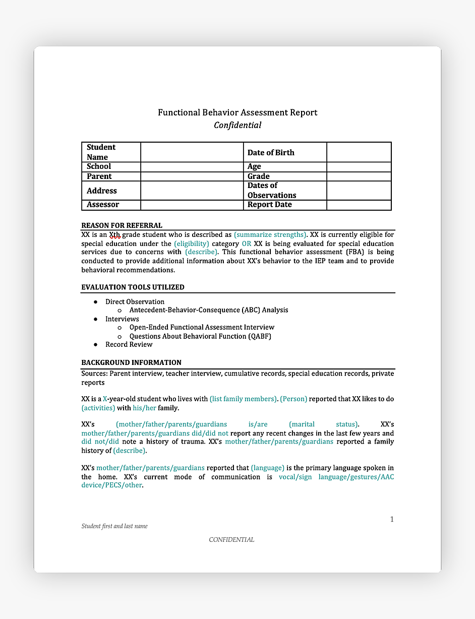 FBA Report Template