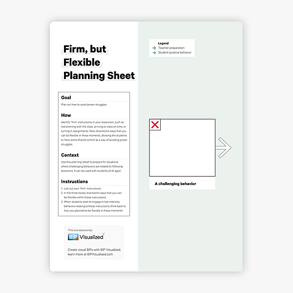 Firm, but Flexible Planning Sheet behavior support resource