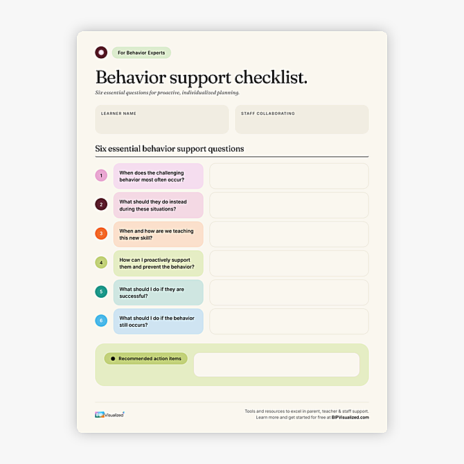 Behavior Support Checklist resource