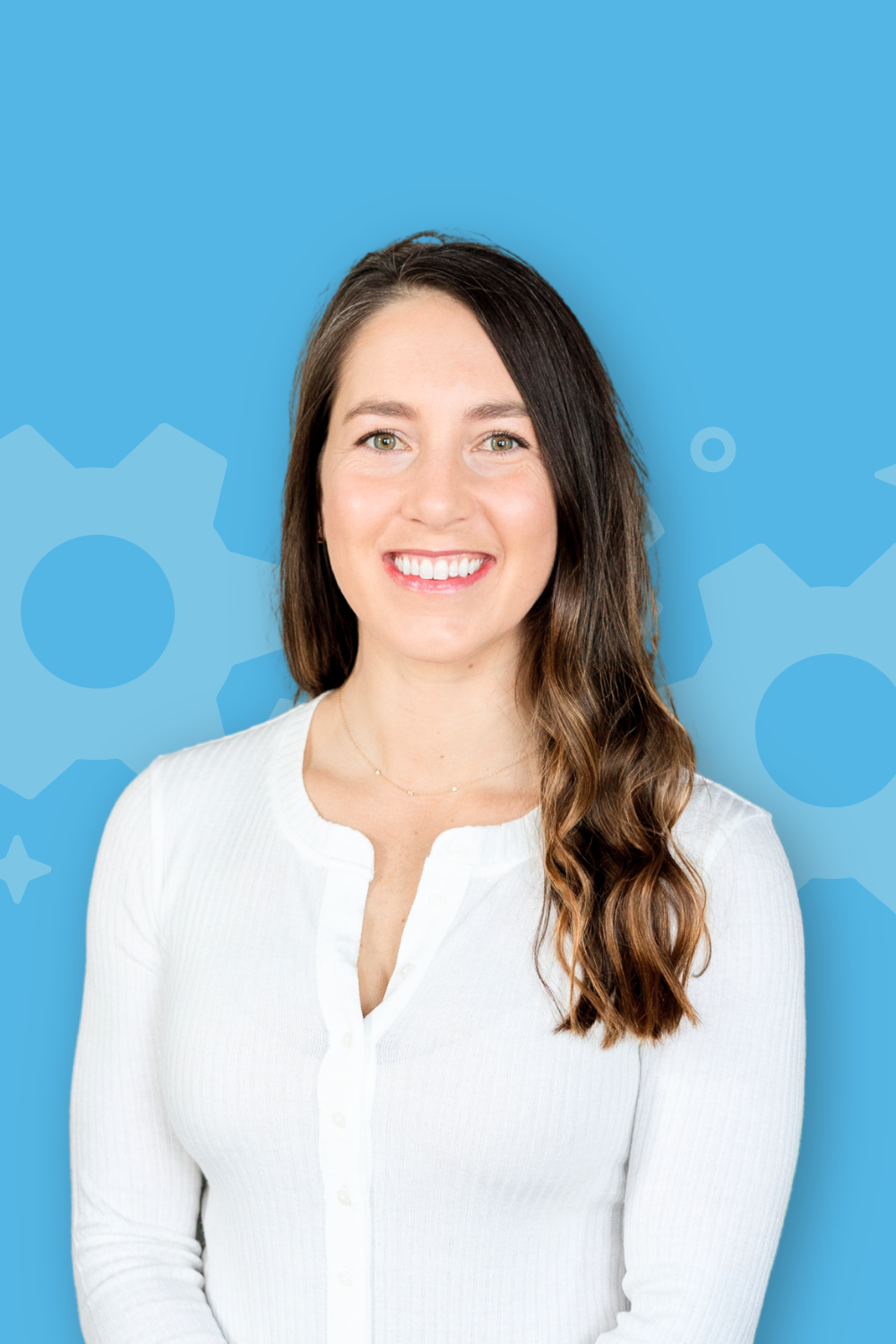 Headshot of team member on colorful background.