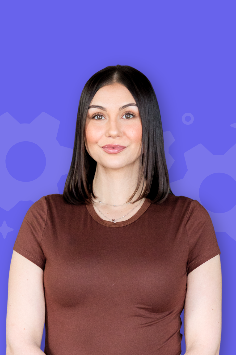 Headshot of team member on colorful background.
