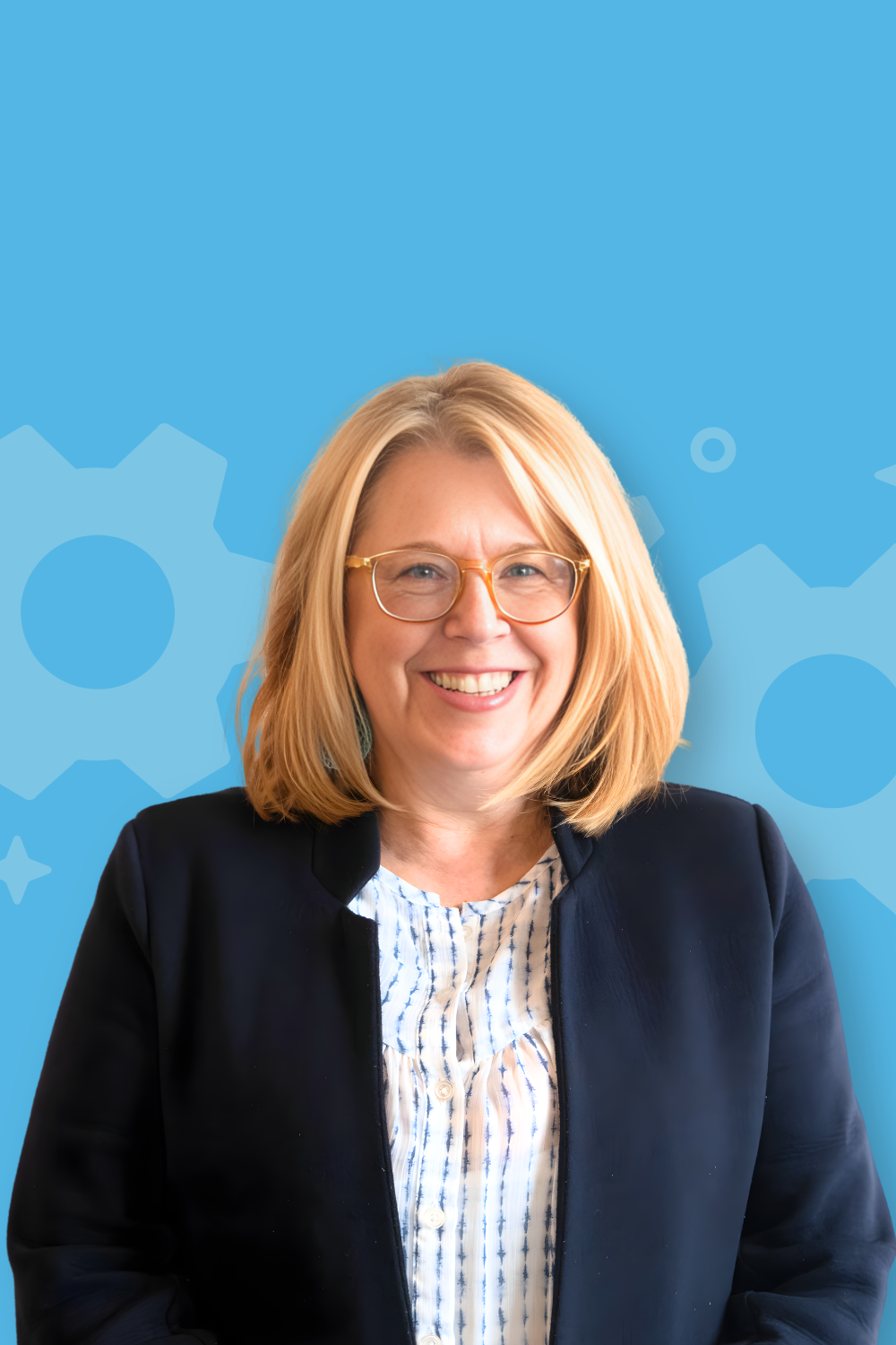 Headshot of team member on colorful background.