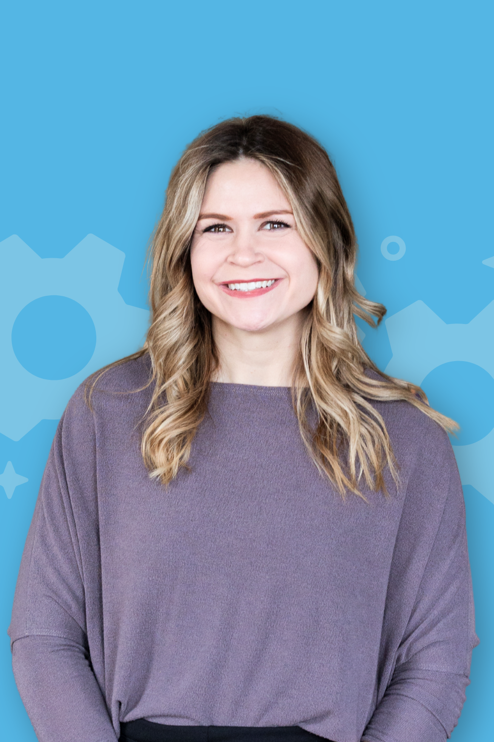 Headshot of team member on colorful background.