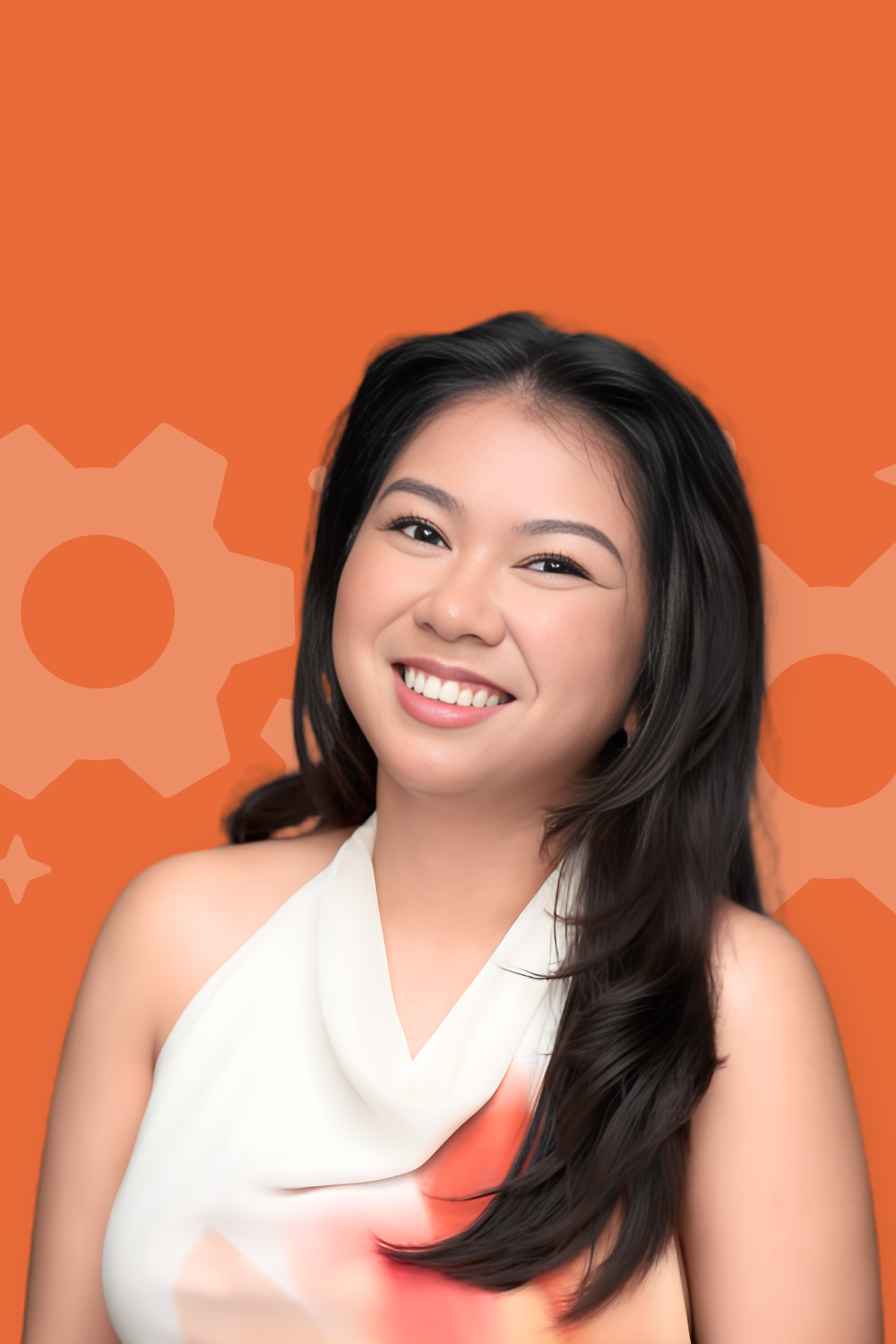 Headshot of team member on colorful background.