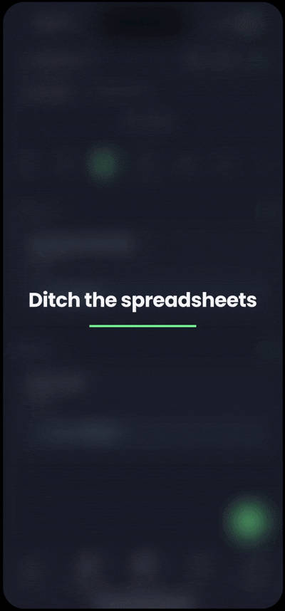 Animated phone screen showing project features.