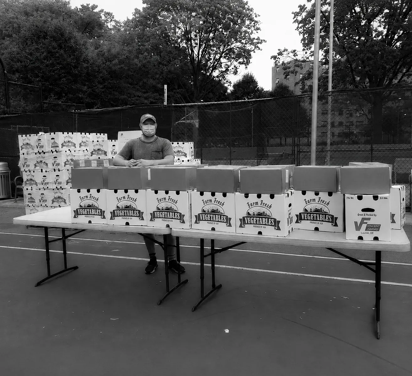 Andrew Gilfillan volunteering at a City Harvest Mobile Market in New York City