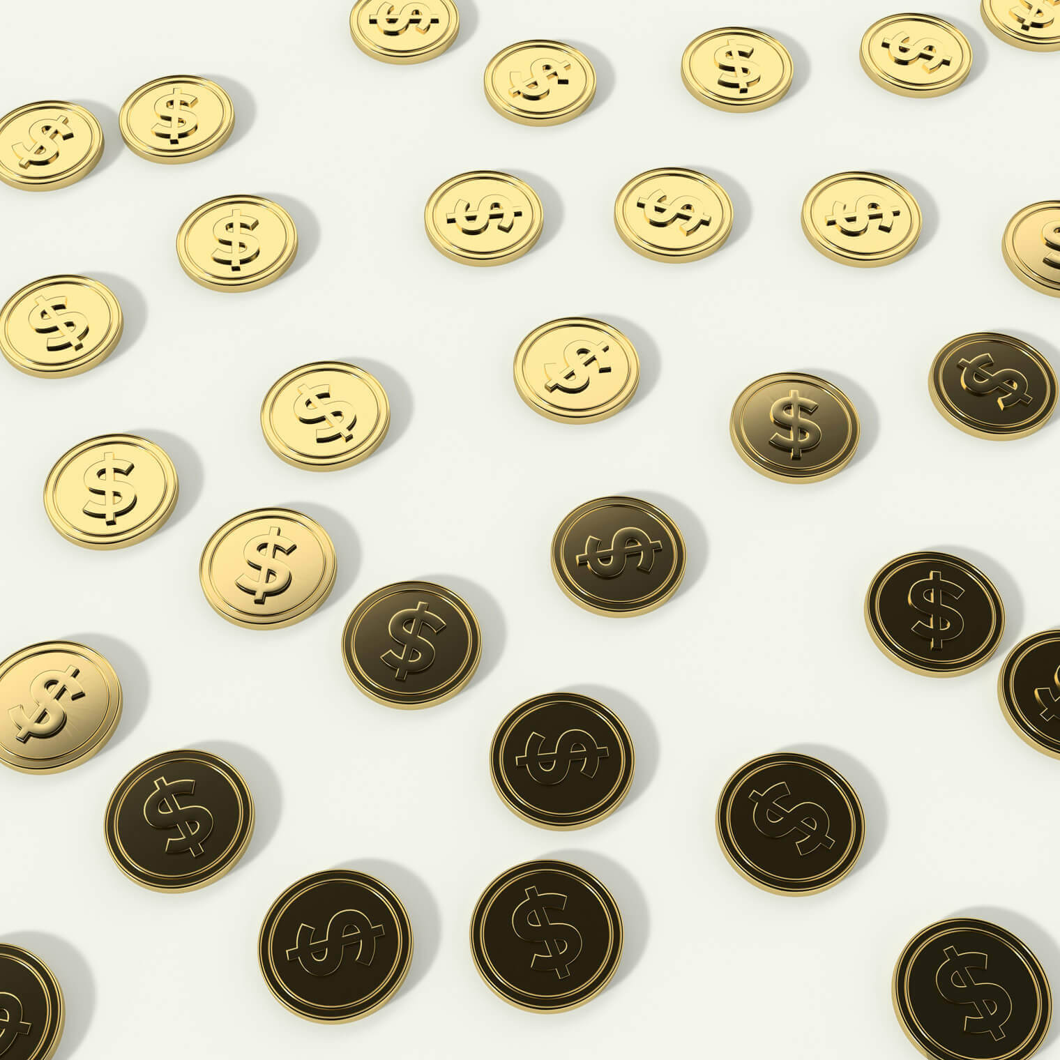 Pattern made with coins on white background.