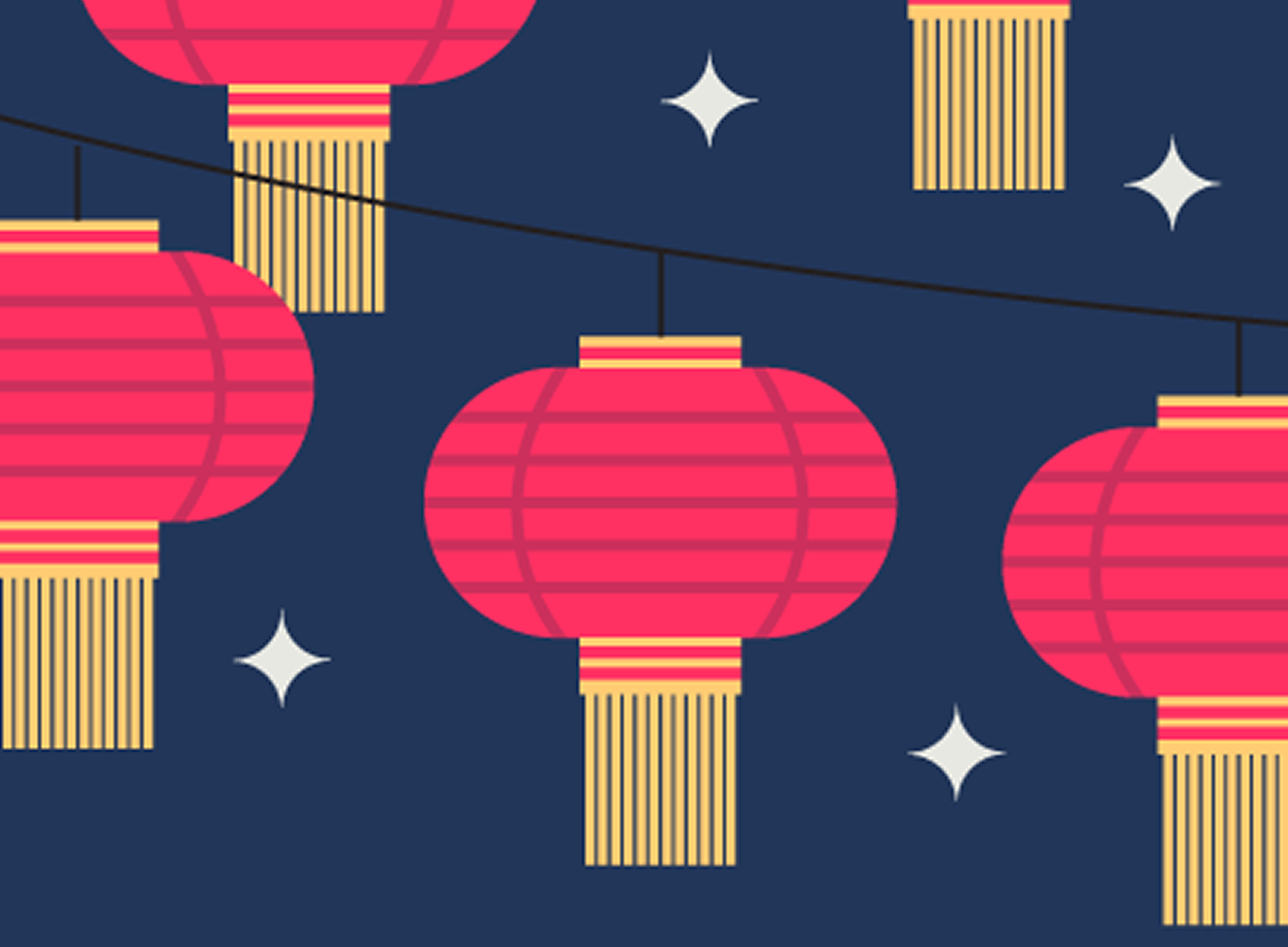 Illustration of Chinese lanters in the night sky.