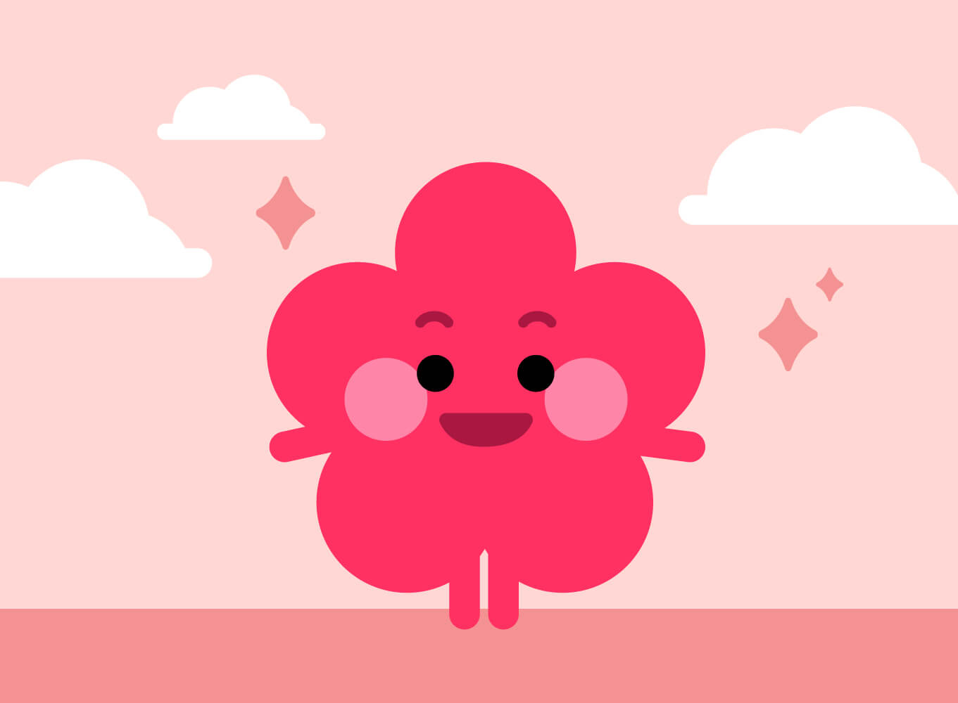 Illustration of Volly's smiling flower mascot.