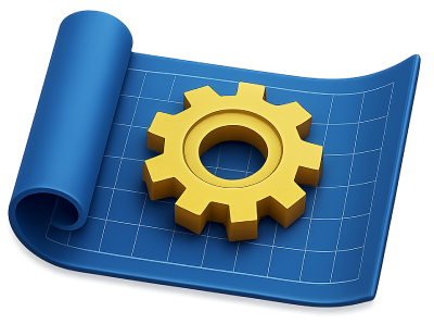 Blueprint with golden gear.