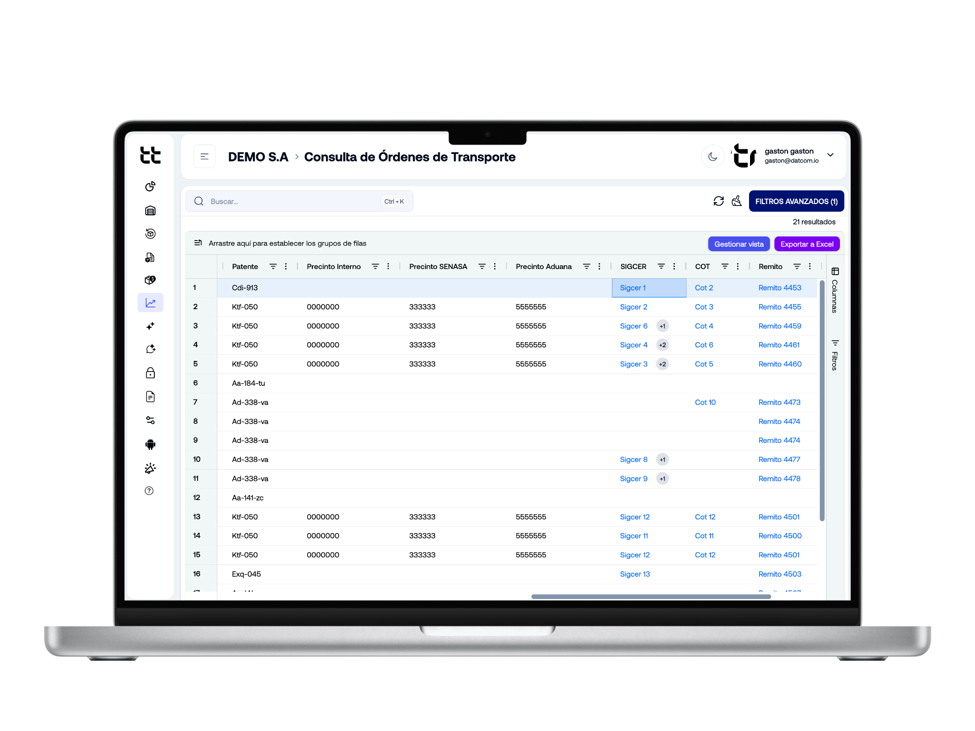Captura del módulo de trazabilidad SENASA de Dettron WMS