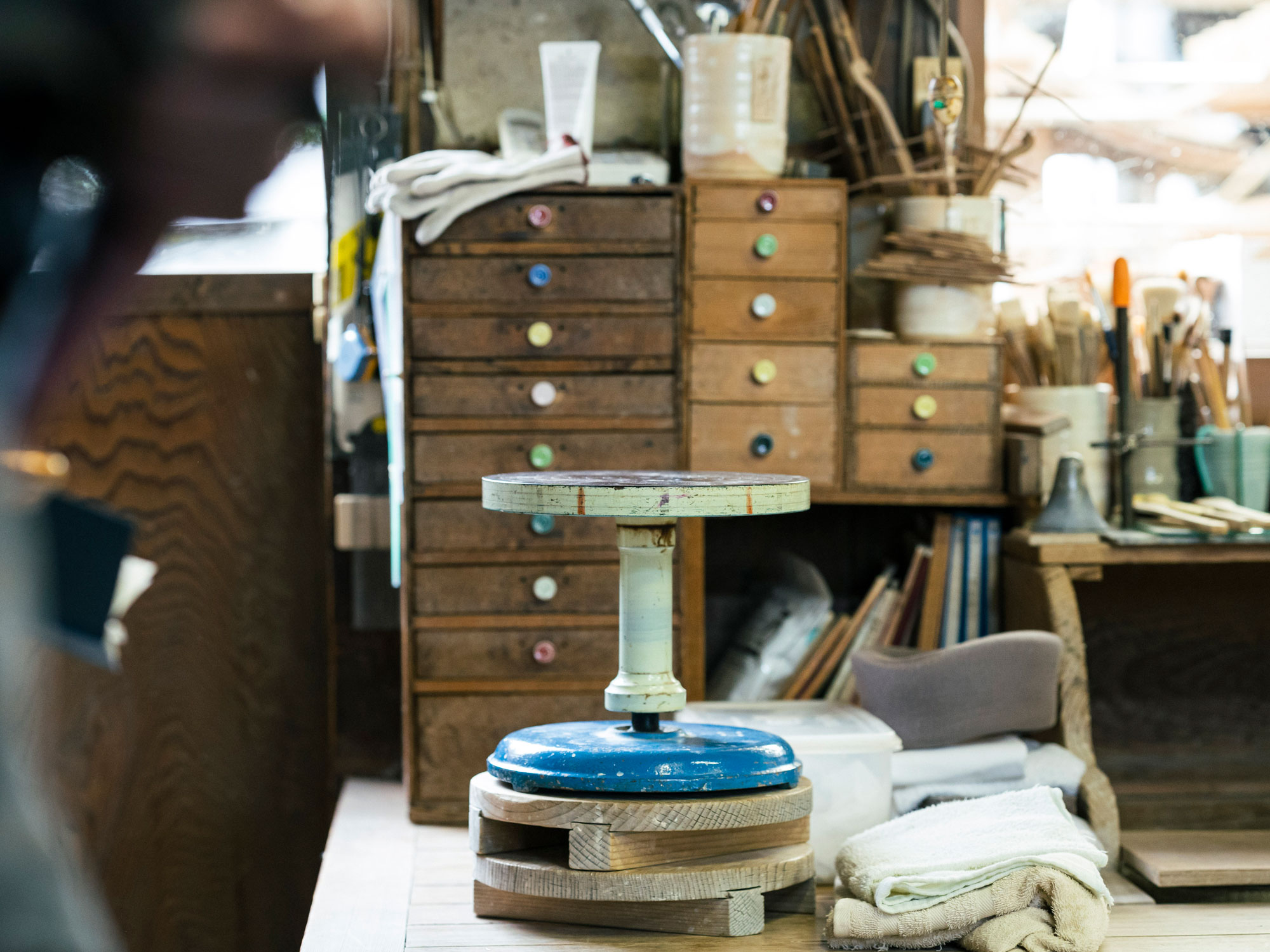 a pottery wheel in atelier