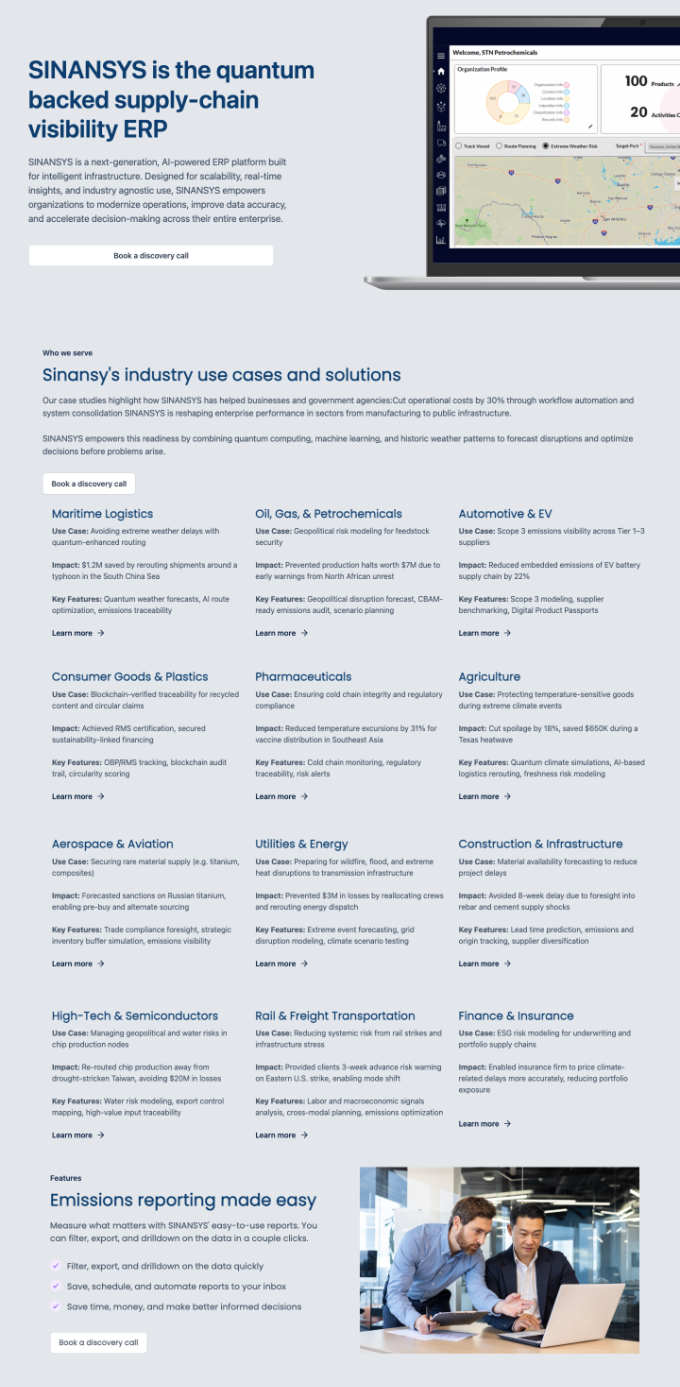 Sinansys' website screen capture