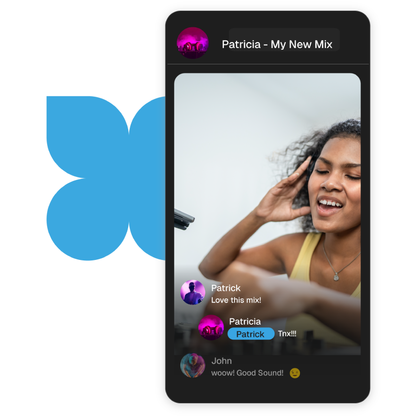 Pete Tong DJ Academy student Patricia sharing a new mix on the platform, receiving feedback and engagement from the community.
