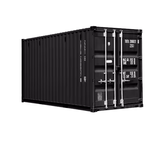 A black shipping container with the number 20020 on the side.