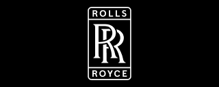 Rolls-Royce logo with interlocked double Rs inside a rectangular border on black background.