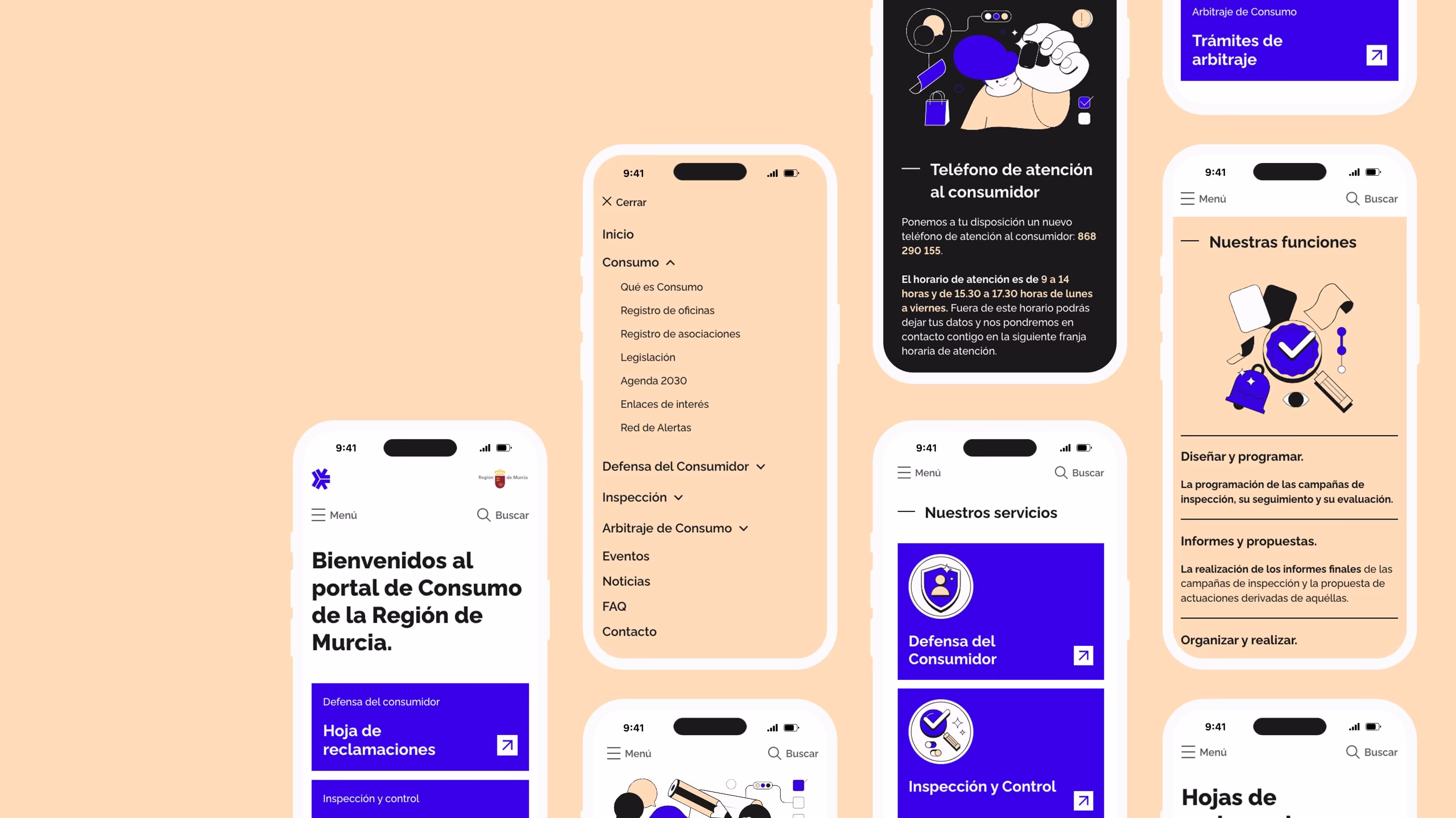 Diferentes diseños de las pantallas de la web en su versión mobile