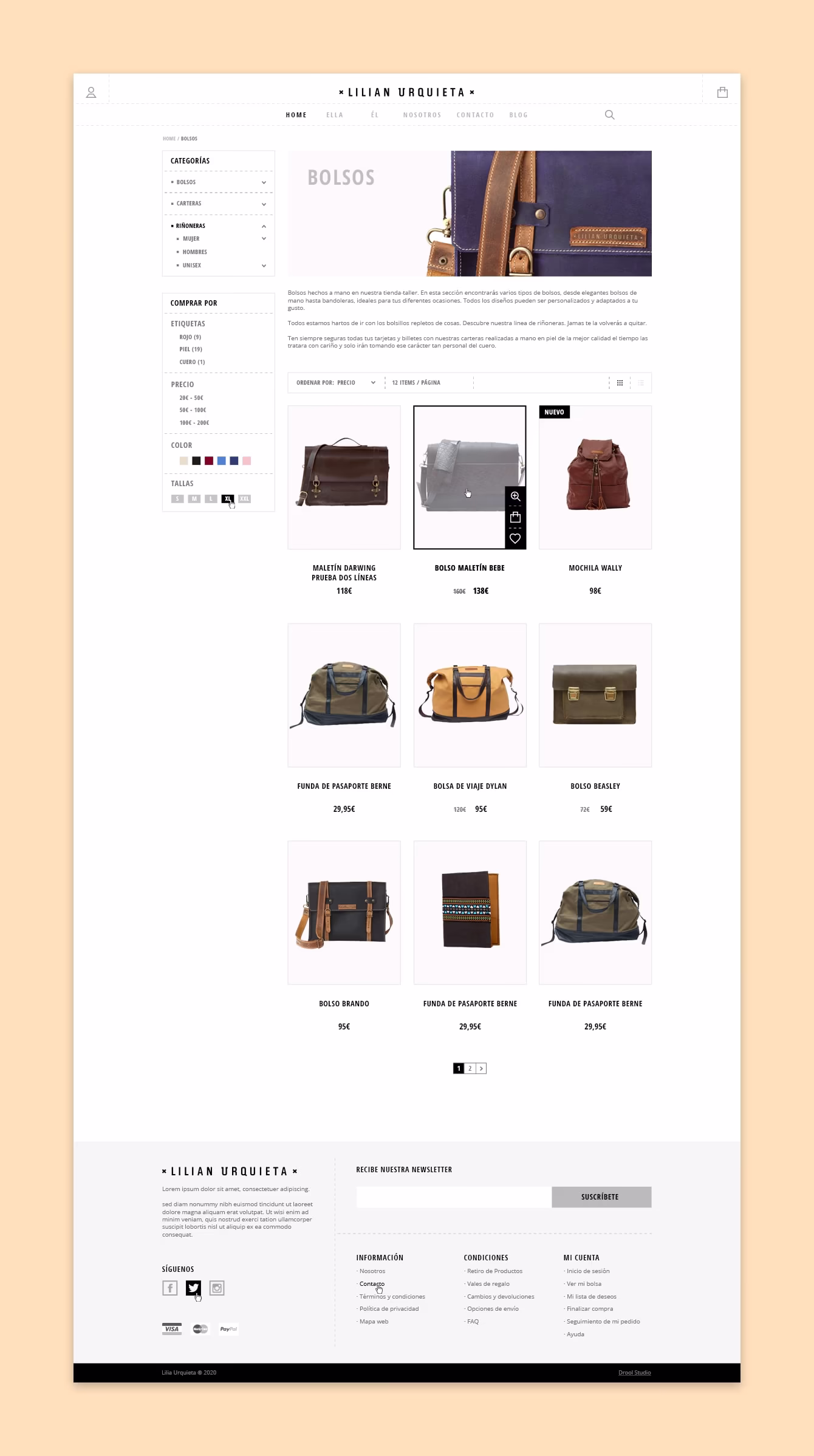 Diseño del listado de productos de la web en su versión desktop