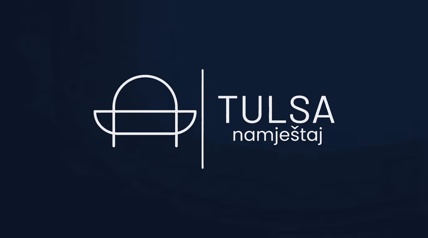 Tulsa mobilya şirketi için yarı daire ve çizgilerden oluşan minimal koltuk logosu.