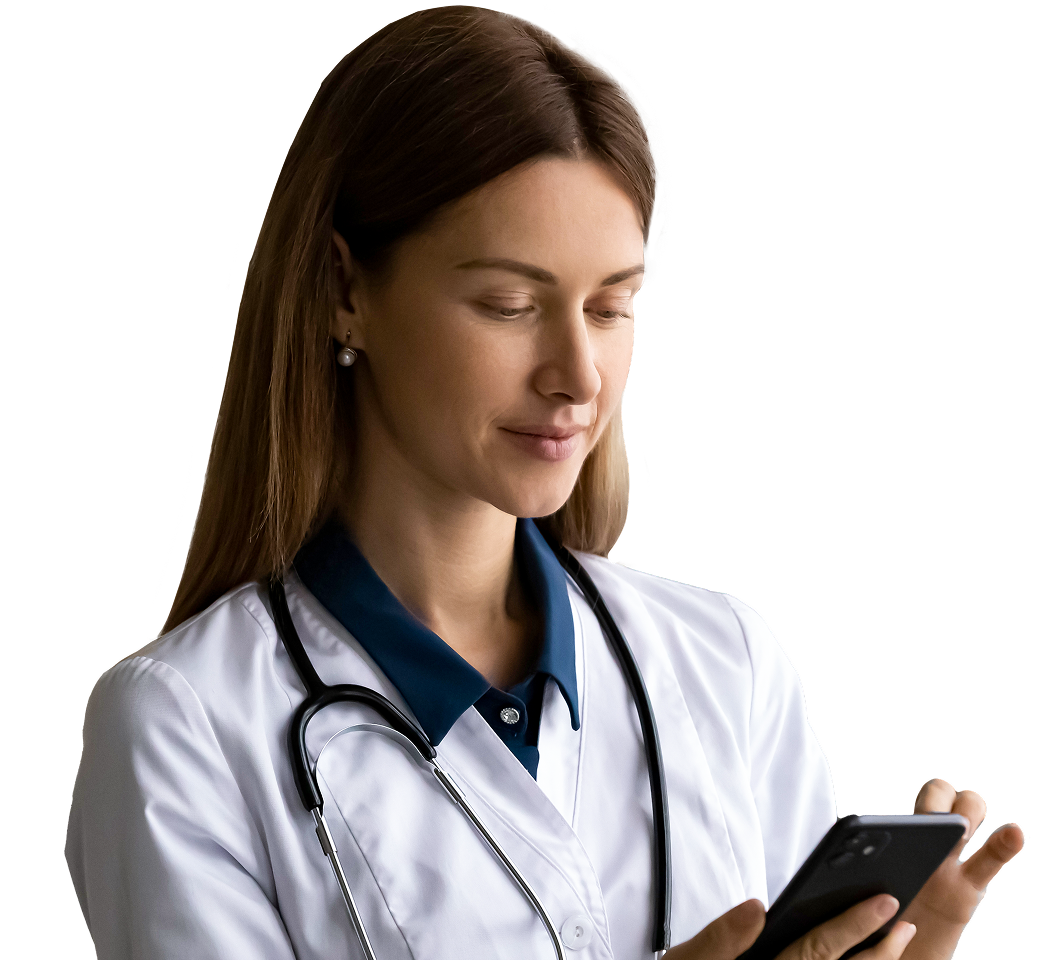  Doctor consulting the epocrates mobile app for medical information