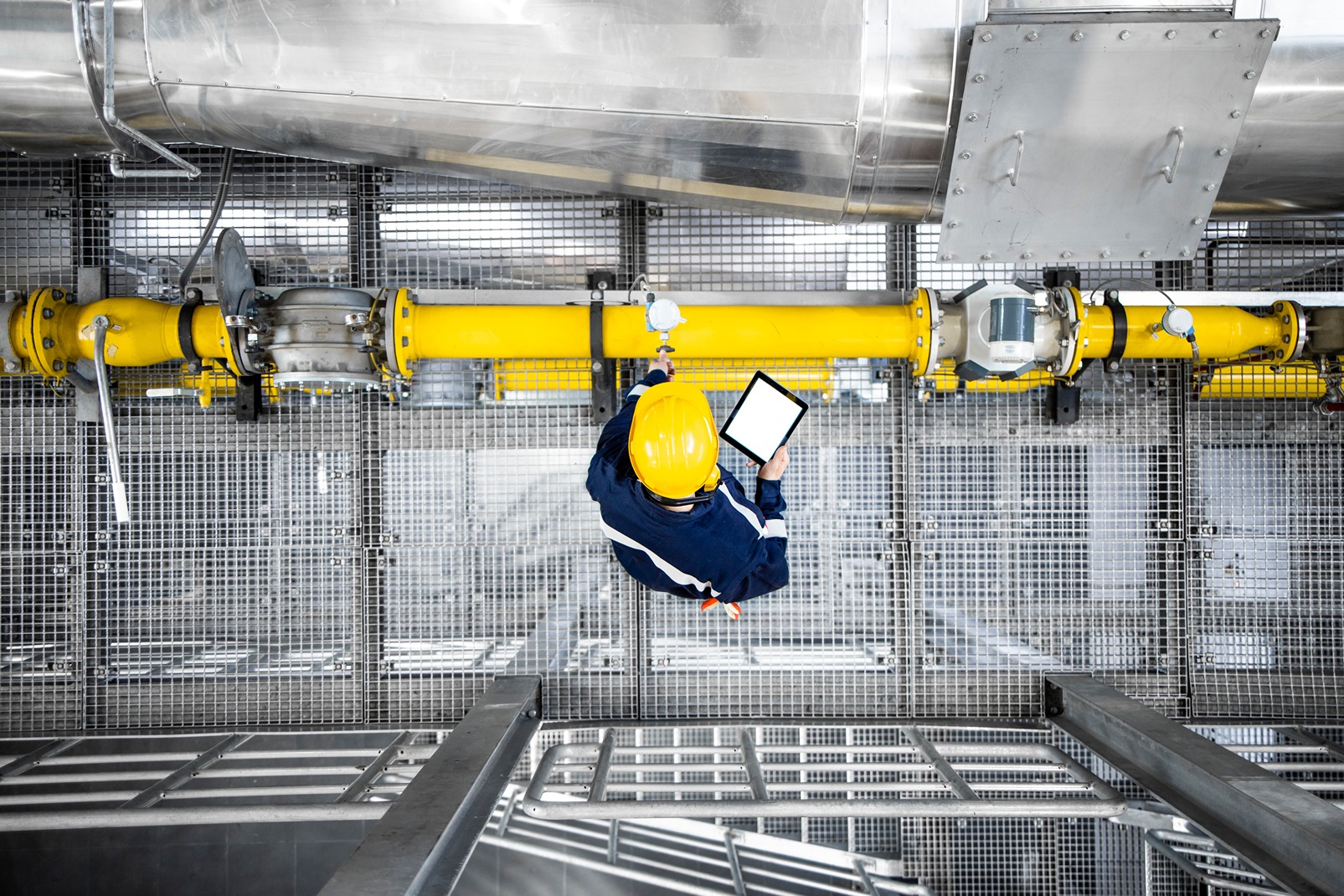 Top down view of electrical worker