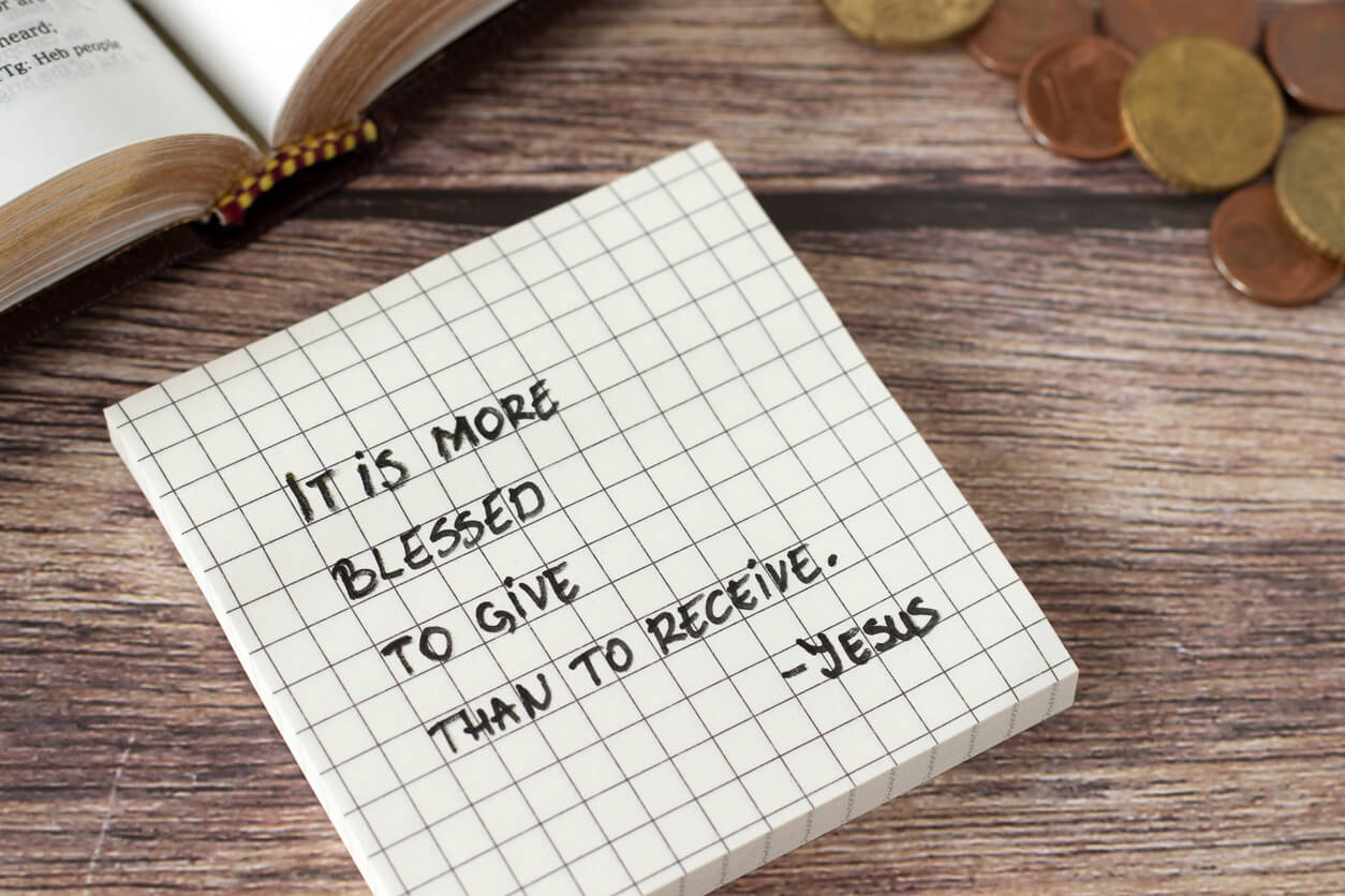 Sticky note that reads, “it’s more blessed to give than to receive - Jesus”