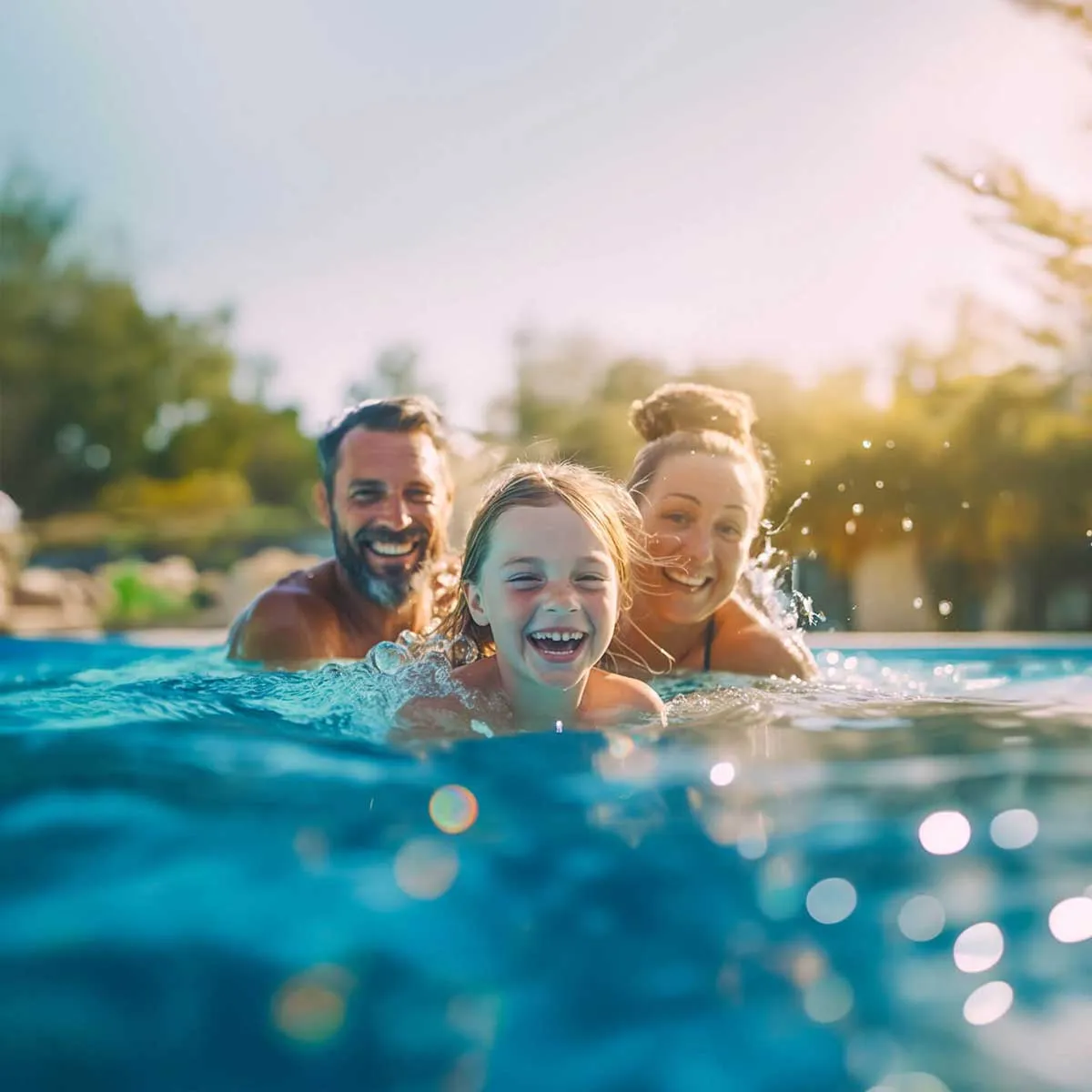 Eine Familie schwimmt im Salinarium ad Dürkheim