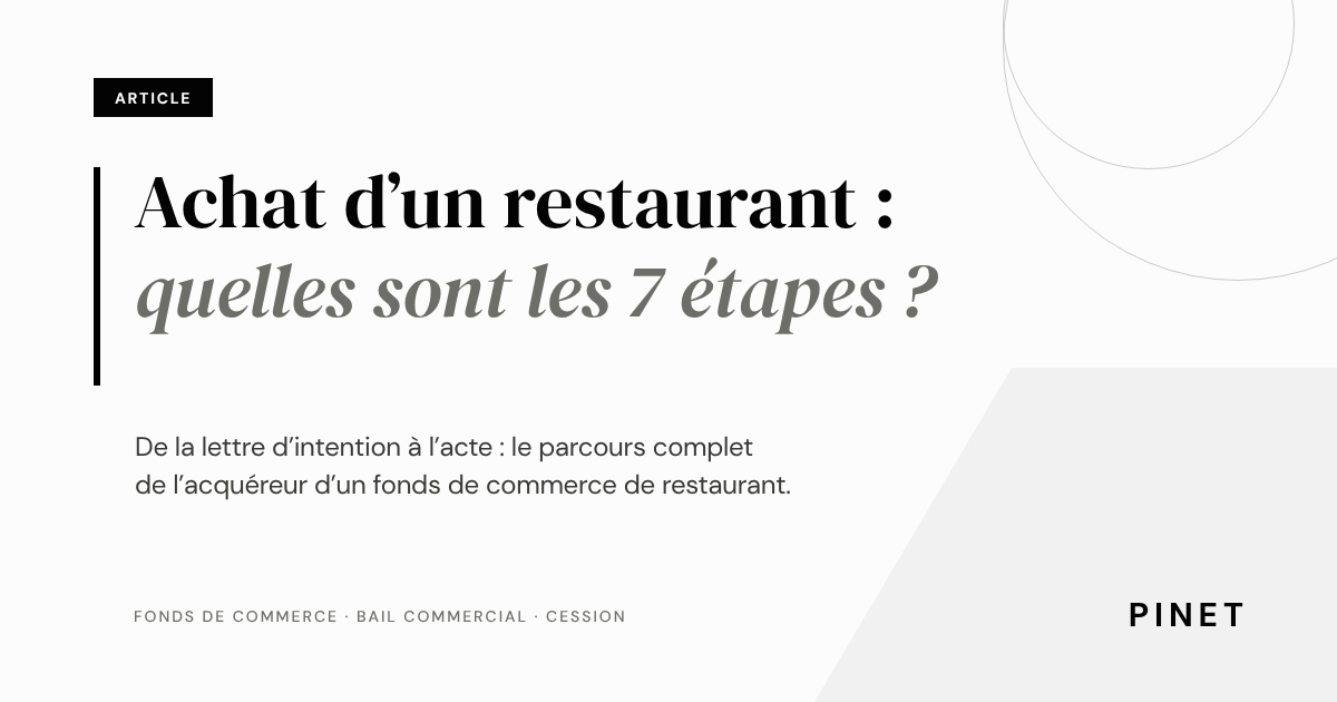 Achat d'un fonds de commerce de restaurant : le parcours complet de l'acquéreur