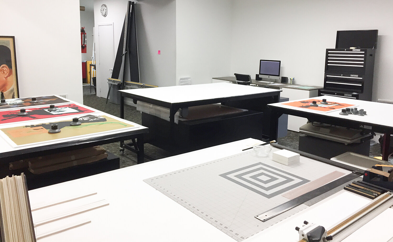 An image showing frames on tables in the MSI studio.