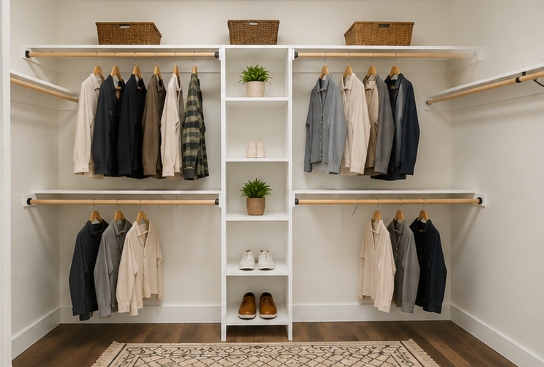 Contemporary Large Closet with Shelving, Shoe Racks, and Spacious in an apartment at Wildcat Vista in Godley, TX.