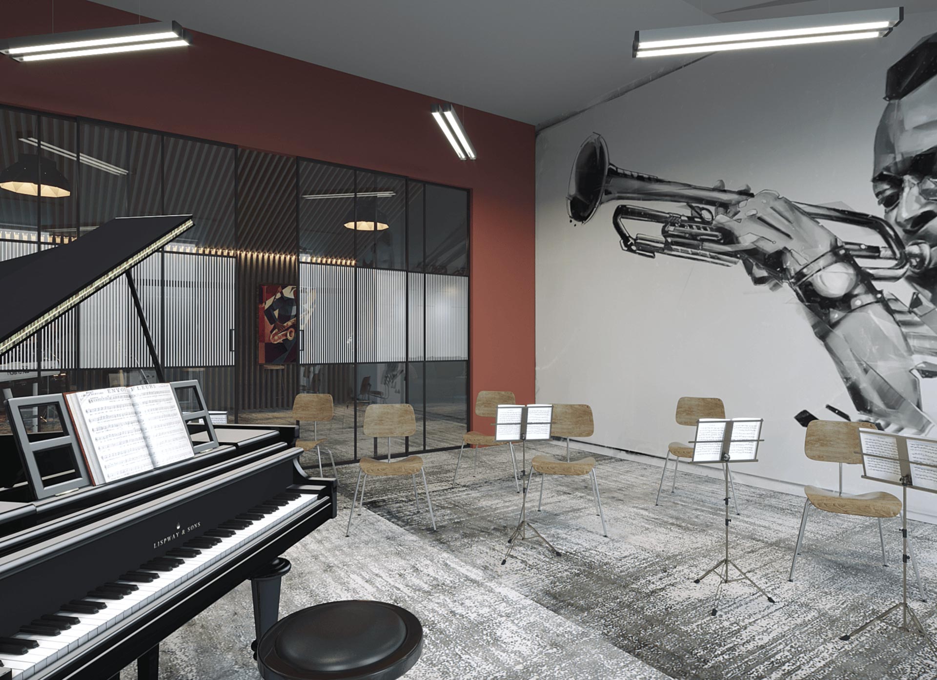 Gestalteter Musikraum mit flexibler Bestuhlung im Projekt Schule Berlin